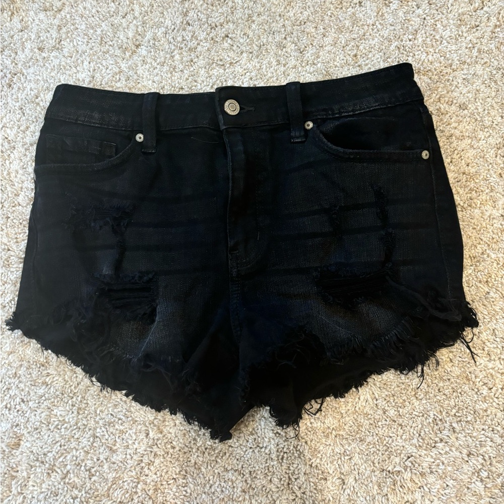 Black stretchy destroyed shorts